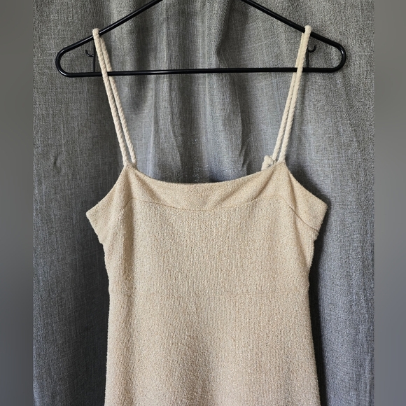 Free People Rope Strap Knit A Line Midi Dress Tan Size S Beach Vibes - Picture 2 of 5